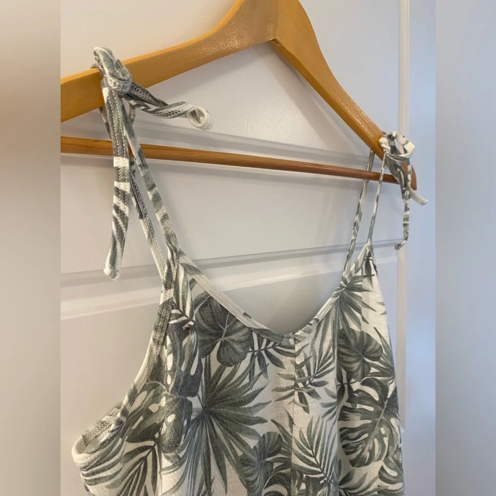 Kismet Tropical Monstera Palm Mini Sundress M | Beachy Tie Strap Summer Resort - Picture 3 of 8